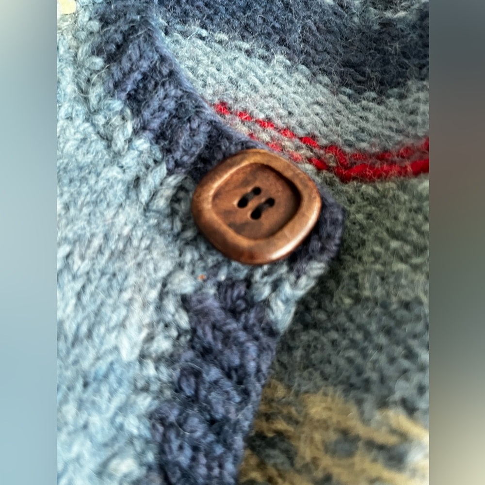 Vintage Wool hand knit landscape Colorful Knit Cardigan with Button Closure - Picture 3 of 14